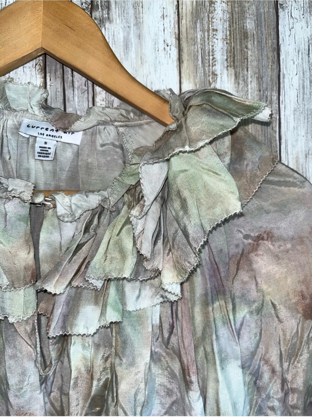 Current Air Watercolor Ruffle Neck Blouse Size Small Boho Top - Picture 2 of 5